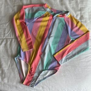 Old Navy Toddler Colorful Striped Long Sleeve One-Piece Swim Suit 3T